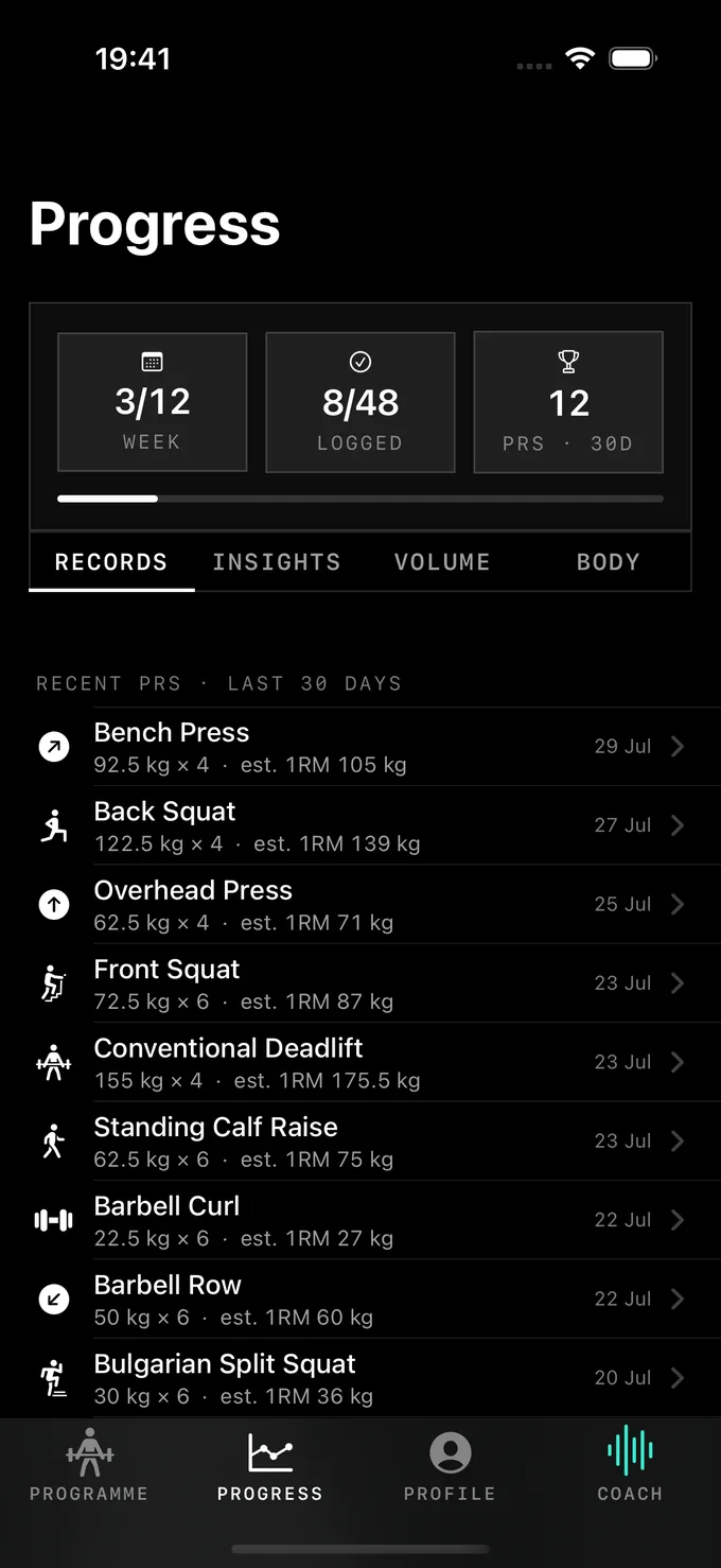 Granite — progress and personal records, tracked on-device
